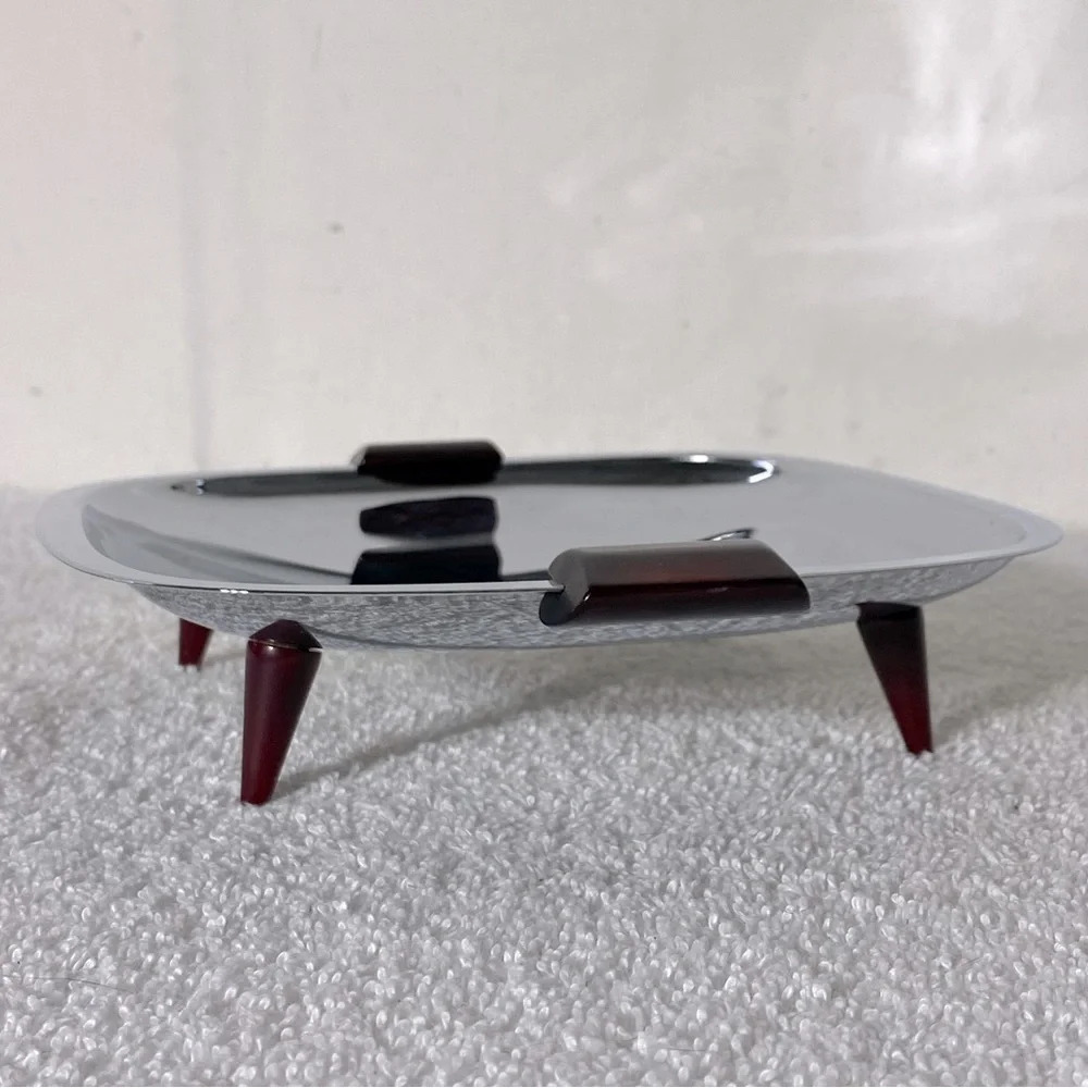 Vintage Glo Hill Gourmates  Chrome And Cherry Red Bakelite Atomic Serving Tray
